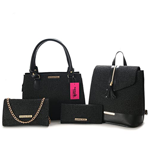 Bolsa Feminina Grande Executiva De Ombro + Bolsa Festa Tiracolo Corrente Clutch + Mochila Feminina + Carteira Bella Rosa (Preto)