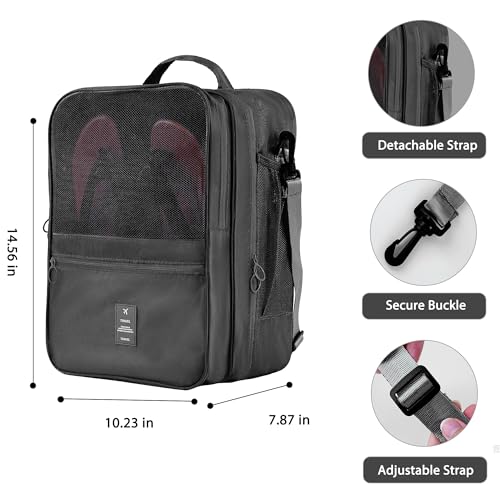 Large Shoe Bags for Travel Holds 4 Pair of Shoes, Travel Shoe Bag with 3 Layers Compartments, Waterproof & Washable (Black)2