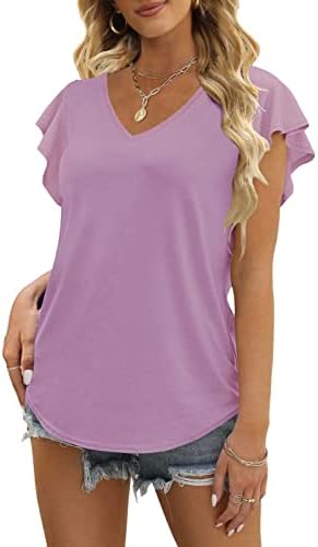 XIDURE Womens Summer Tops Ruffle Short Sleeve V Neck Casual Blouse Tunic Top Shirts