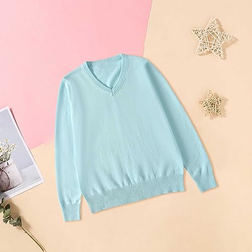 School Girl Boy V Neck Solid Color Sweater Cardigan Long Sleeve Knit Top for 4 to 7 Years Kids Plain T Shirts2
