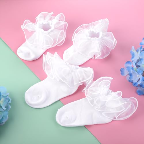 Yolev 3Pack Women Ankle Socks Lace Ruffle White Princess Eyelet Lace Socks Shimmering Cute Ruffle Comfortable Frilly4