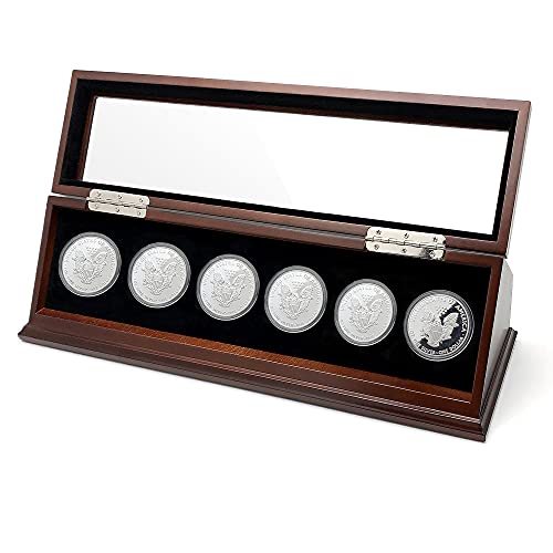 Image of Challenge Coin Display Case 1.5-1.75 Inch 38-44.5 mm Coin Holder 1 Slot (Walnut, 6 Slots)
