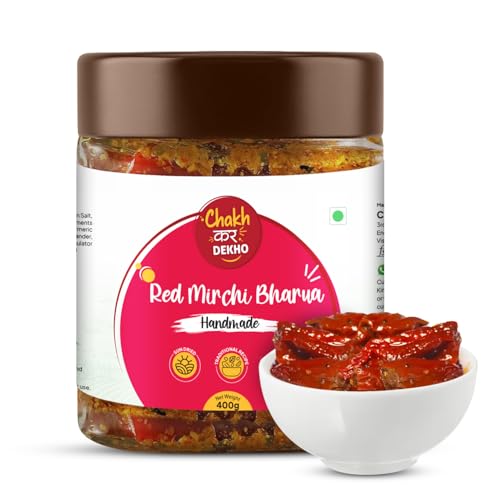Image of Chakh Kar Dekho Red Mirchi Bharva Pickle - 400 gm | Stuffed Red Chilli Pickle | Spicy Indian Achar | Rich Mustard Oil Flavour | Authentic Homemade Taste