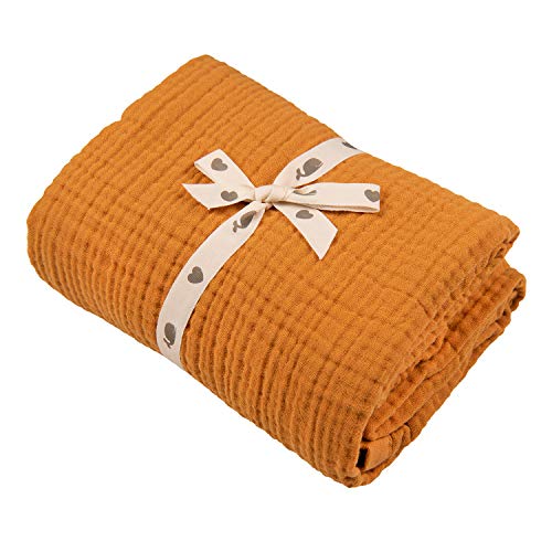 Image of Muslin Blankets, Baby Toddler Quilt, 4 Layers, 100% Cotton Stroller Blanket, Hypoallergenic, Super-Soft, Breathable and Lightweight Swaddle, Nursery & Crib Blanket, Large (47 X 35 inch) (Tangerine)