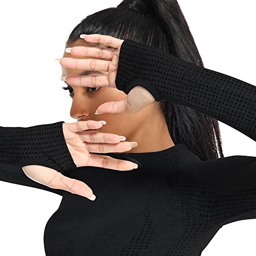 Yaavii Women Seamless Knitting Long Sleeve Yoga Gym Crop Top Fitness Workout Running Outfits Shirts with Thumb Hole - Image 8