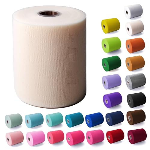 Craft and Party, Tulle Fabric Roll 6' by 200 Yards (600 ft) Ivory Fabric Tulle Spool Ribbon for DIY Tutu Bow, Wedding and Decoration. Value Pack. (Ivory)