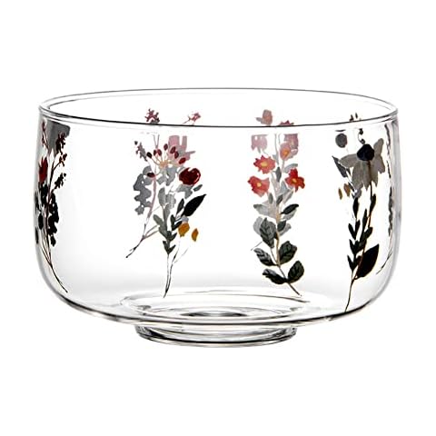 Clear Glass Salad Fruit Bowl | Floral Pattern Milk Bowl | Instant Noodle Bowl | Great for serving salads, fruit, popcorn, dips, dressings, snacks | Dressings Microwave & Sterilizer Safe - 4.5" (24 oz) Cover