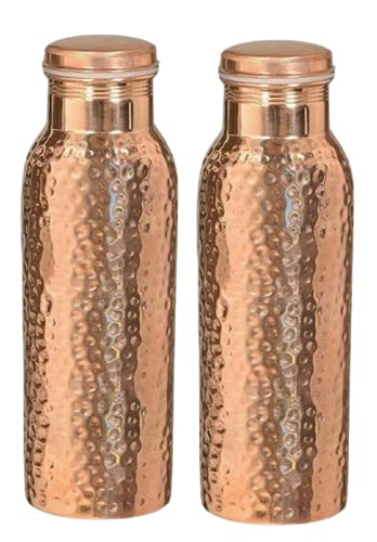 Hammered 700 ml Copper Water Bottle Ayurveda Based And Free Radicals Set Of 2