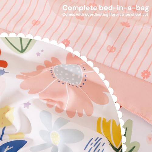 Image of BLOOMHAVEN Full Size Comforter Sets for Girls, 7 Pieces Pink Bedding Set with Pastel Flower, All Seasons Kids Bed in a Bag with Sheets, Pillowcases & Shams