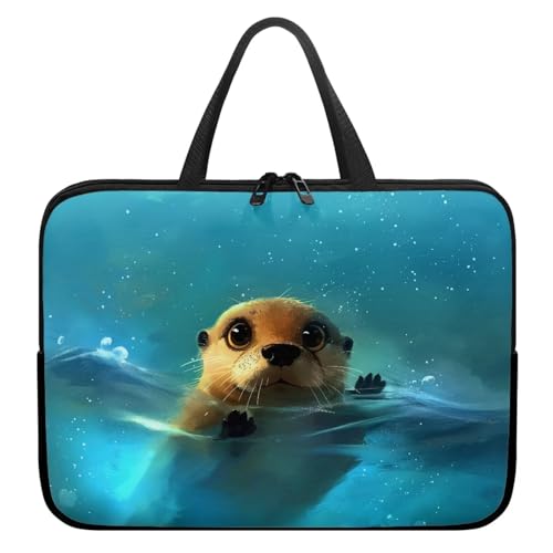 Poceacles Sea Otter Print Laptop Carrying Bag Chromebook Case Notebook Ultrabook Bag Tablet Travel Cover Neoprene Sleeve for Women Men Students, Blue
