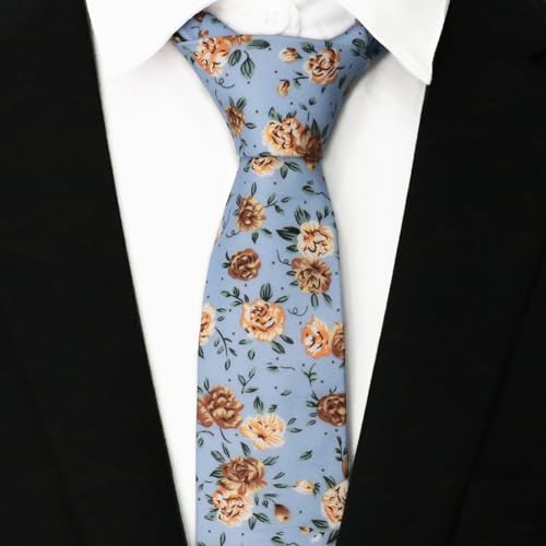 Image of Cotton Floral Ties for Men 2.76 inch Men's Skinny Tie Linen Flower Printed Neck Tie for Wedding Dating Party