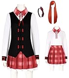 Tobesoy Akame Ga Kill Chelsea Cosplay Costume Suit Chelsea Uniform Vest Shirt Skirt Full Set Anime Halloween Outfit (White with Wig, Medium)
