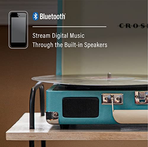 Image of Crosley CR8005F-TU Cruiser Plus Record Player, Turquoise | 3-Speed Turntable, Bluetooth In / Out, Built-in Stereo Speakers, Isolated Internal Speakers Minimize Vibration
