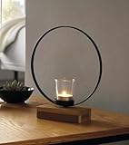 Windlicht Ringe aus Metall, schwarz, mit Sockel aus recyceltem Holz, 1 oder...