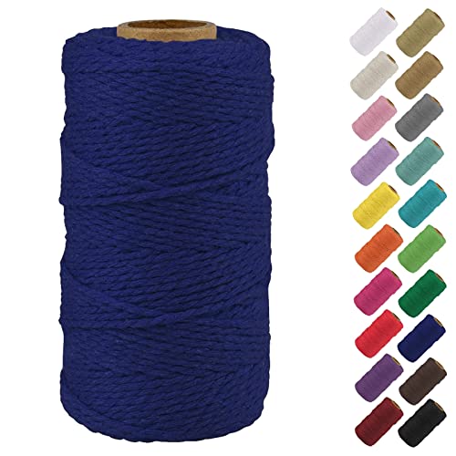 Binwat Natural Macrame Cotton Cord and String for DIY Crafts, Knitting, Plant Hangers, Christmas Wedding Decor - Navy Blue Twine Cotton Rope (2mmx100m)