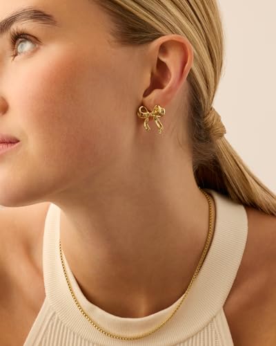 PAVOI 14K Gold Plated Cubic Zirconia Bow Stud Earrings for Women | Coquette Earring Pair4