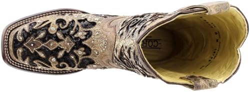 Corral Boots Womens Sequined Tooled-Inlay Square Toe Dress Boots Mid Calf Low Heel 1-2" - Brown - Size 7.5 B | Image 5