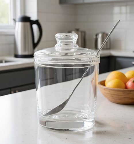 Glass Sugar Bowl with Lid and Spoon | Airtight Classic Design for Sugar, Salt, Pepper & Spices | Essential Kitchen & Dining Table Storage Container image 5