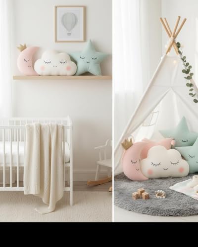 Image of Decorative Kids Cushion Set, Moon Cloud and Star Shaped Pillows
