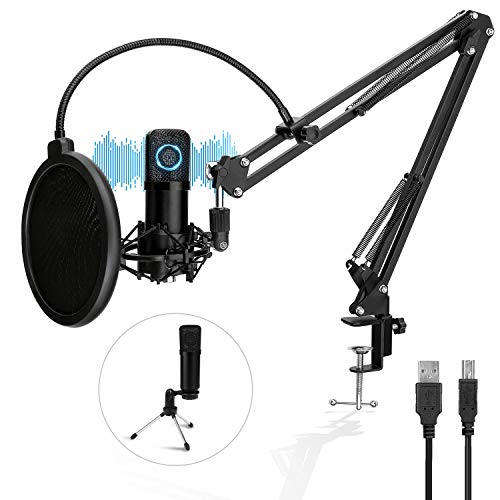 Pro Condenser Microphone, TonyKey PC Microphone with Adjustable Scissor & Tripod Stand, 192kHz/24bit Studio Microphone Podcast Equipment Kit for Computer Gaming Recording Streaming Podcasting YouTube
