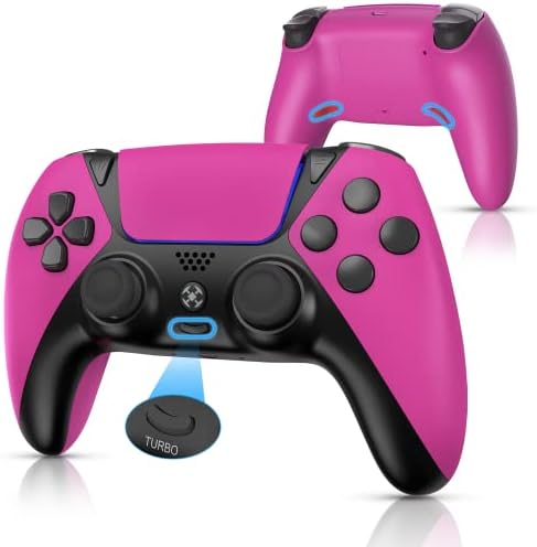 YU33 Ymir Scuf Wireless Controller Works with Modded PS4 Controller, Elite Control Remote Fits Playstation 4 Controller, Joystick/Controles de Pa4 with Mapping/Turbo/1200 mAh Battery, Rose Red/Pink