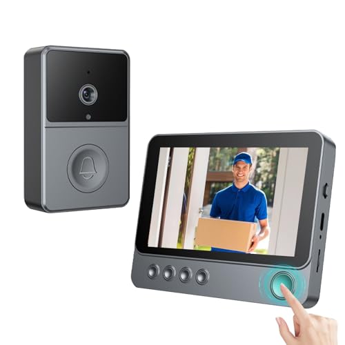 BAKENLON Sonnette sans Fil 1080P avec caméra, caméra vidéo sans Fil pour Sonnette avec écran 4,3 Pouces, interphone vidéo étanche IPX5, Sonnette vidéo 2,4 GHz,...