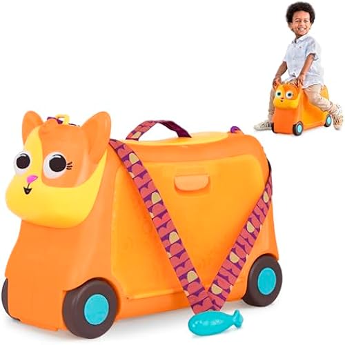 B. toys Gogo Ride-On Lolo Kid Suitcase, Cat Travel Luggage Toy, Ride On Cat
