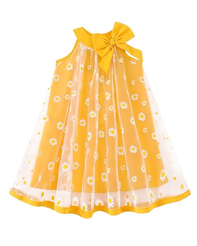 Little Girls Dresses Kids Ruffle Tulle Floral Yellow Party Birthday Dress Beach Sundress Fashion School Outfits Summer Dresses for Girls Size 5 6