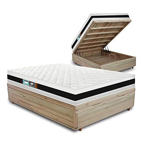 Cama Box com Baú Casal Rústica + Colchão De Espuma D45 - Castor - Black White Double Face 138x188x69