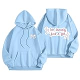Generisch Sudadera con capucha para mujer con estampado de lazo, estilo informal, de manga larga, versátil, con prácticos bolsillos, transpirable, resistente a las bolitas, azul claro, S