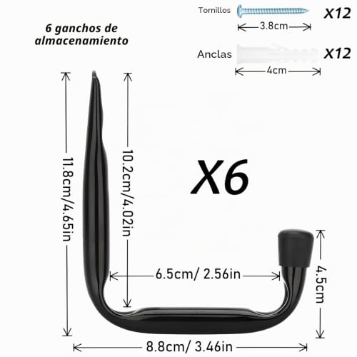 Miniatura 2 de Ausyiwi 6 Ganchos Para Colgadores De Garaje, Ganchos De Pared En J Resistentes, Soporte De Montaje En Pared Para Hogar, Tienda, Jardín, Garaje