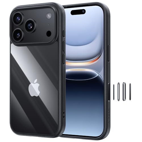 NIMASO iPhone 17 Pro 用 ケース クリア 黄変防止 耐衝撃 米軍MIL規格 SGS認証 PC背面 カメラコントロールカバー付き いPhone17Pro対応 傷つけ防止 超薄型 軽量 ワイヤレス充電対応 ストラップホール付き アイフォン17プロ対応 （6.3インチ）スマホケース ブラック （氷星シリーズ）NSC25F1662