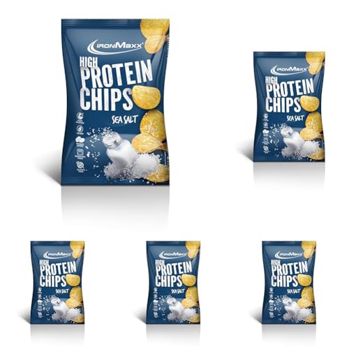 IronMaxx High Protein Chips – Sea Salt 60g | Low Carb, Glutenfrei & Zuckerarm | Knuspriger Eiweiß-Snack (Packung mit 5)
