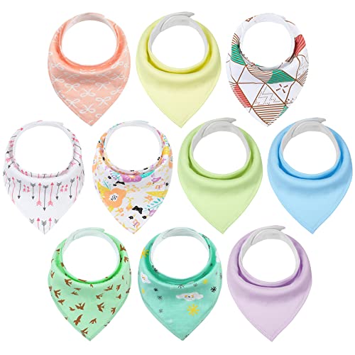 Image of Yoofoss Baby Bibs 10 Pack Soft and Absorbent Baby Bandana Drool Bibs for Boys Girls (Green+Yellow, 0-36 Months)