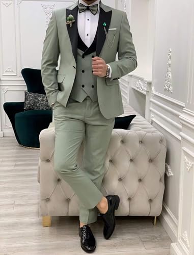 Wemaliyzd Mens Suit 3 Piece Slim Fit Tuxedo for Men Peak Lapel Jacket Double Breasted Waistcoat Pants3