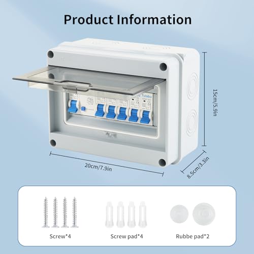 4 Way Consumer unit Circuit Breaker, Garage unit with Assembly Tool, 63A 30mA RCD 4MCB 2x6A+10A+20A+32A, IP65 Anti-Leakage Fuse Box for Garages Caravans Workshops - Image 6