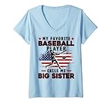 Photo Gallery donna favorite baseball player calls me big sister usa flag maglietta con collo a v Photo Gallery donna favorite baseball player calls me big sister usa flag maglietta con collo a v