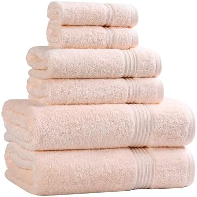 (Peach) - Superior Luxurious Soft Hotel &amp; Spa Quality 6-Piece Towel Set, Made of 100% Premium Long-Staple Combed Cotton - 2 Washcloths, 2 Hand Towels, and 2 Bath Towels, Peach