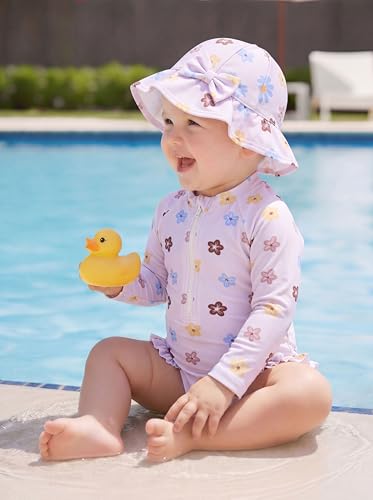 WKTRSM Badeanzug Für Mädchen, Kleinkind-Badeanzug Mit Sonnenhut, Langärmelige Badebekleidung, UPF 50+, Rashguard Mit Reißverschluss Für Kinder Von 3 Bis 36 Monaten, Für Strand Und Pool