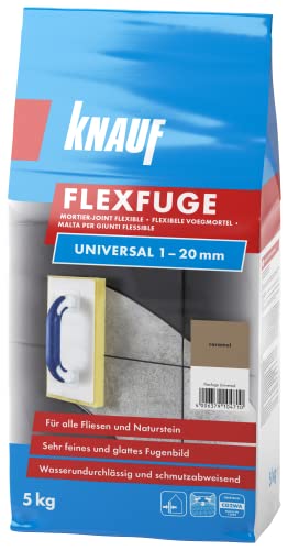 Knauf Flexfuge Universal 5 kg Caramel, universell einsetzbar für ein besonders glattes Fugenbild auf Wand & Boden im Innen- & Außenbereich, schnellhärtender Fugenmörtel auf Zementbasis