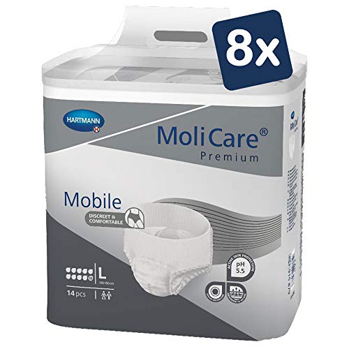 MoliCare Premium Mobile Einweghose: Diskrete Anwendung bei Inkontinenz für Frauen und Männer; 10 Tropfen, Gr. L (100-150 cm Hüftumfang), 8x14 Stück