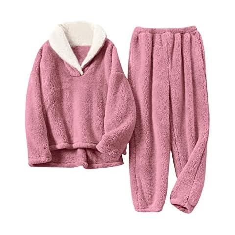 Yeokou Women's Fleece Pajamas Sets Fluffy Sleepwear Warm Sherpa Pullover Pants with Pockets(Pink-S) Cover