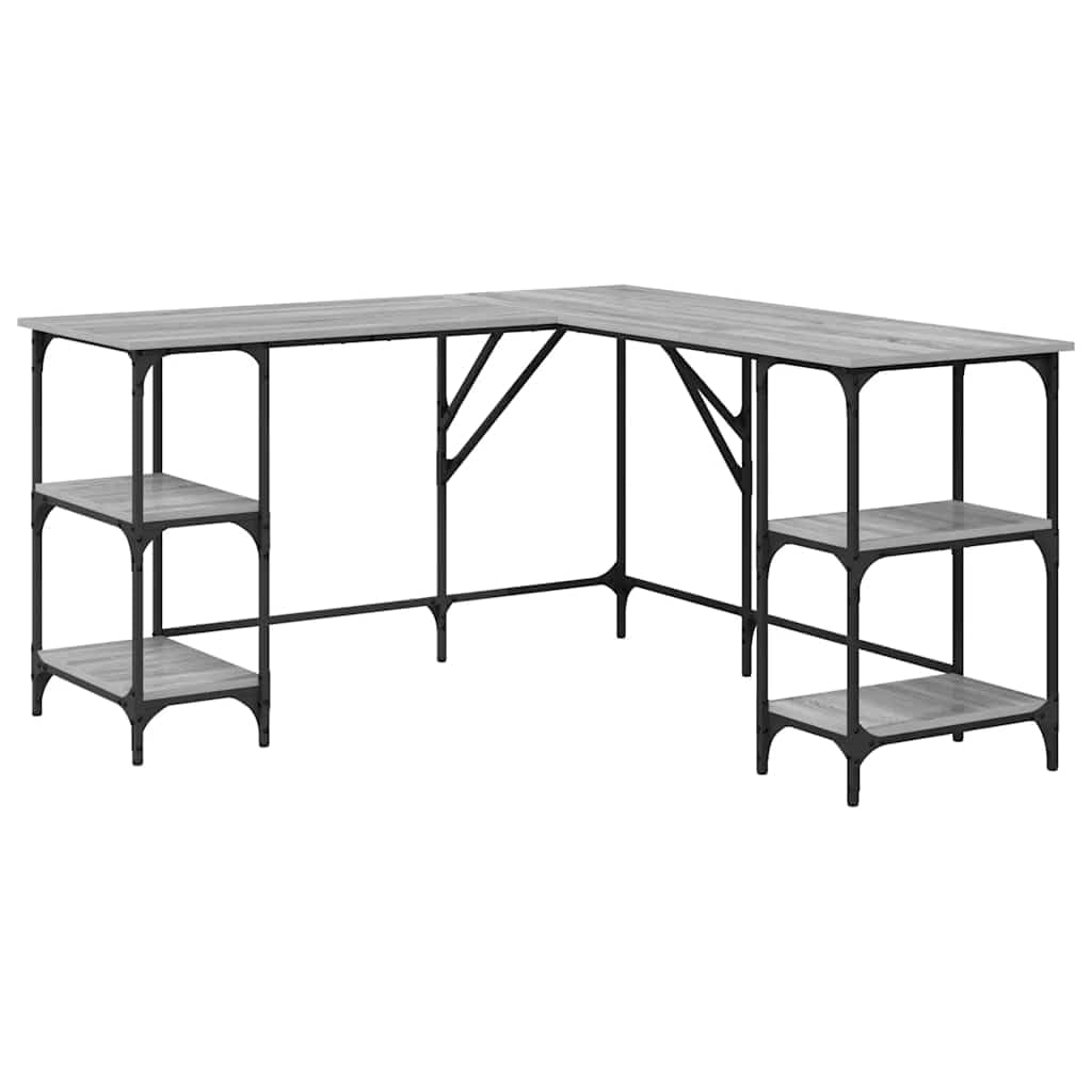 Scrivania ad Angolo a L 139x139 cm in Legno Multistrato e Metallo | Tavolo porta pc angolare salvaspazio per studio e ufficio con ripiani aperti e robusto telaio industriale in metallo
