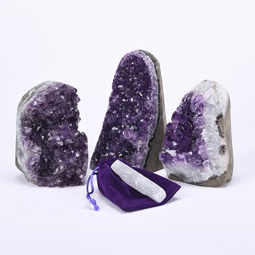 Image of Extreme Amethyst Cluster (2 lbs to 2.5 lbs, Deep Purple Amethyst) Feel The Power of This Uruguayan geode in Your own Personal Space. Includes 3 inch Selenite Wand in a Velvet Bag.