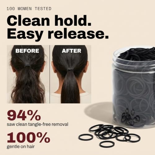 Image of Small Black Elastic Hair Ties, Soft Cotton Stretchable Rubber Bands, Non-Slip For Medium, Thick & Thin Hair, Pain-Free, Hair Styling Accessories, Ponytail, Scrunchy, For Women (Pack of 125)