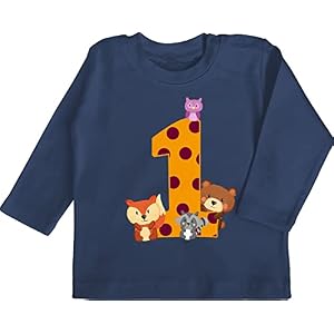 Shirtracer – Baby Langarmshirt Baby Shirt Langarm – 1. Geburtstag – Eins Waldtiere