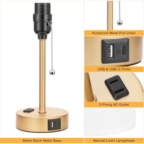 Image of Small Bedside Lamp for Nightstand, Gold Desk Lamp for Dorm Room Bedroom
