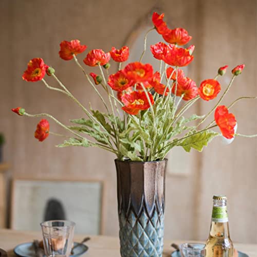 DUYONE Artificial Poppy Silk Flowers (6 Stems) for Home Decor Wedding Bouquet. Faux Poppy Flower Centerpiece. Artificial Plants Coral Flower Arrangement. Silk Flowers for Decoration(Deep orange)