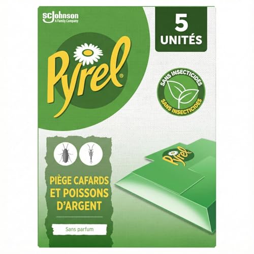 PYREL PIÈGE CAFARDS ET POISSONS D'ARGENT - SANS INSECTICIDES – Jusqu'à 2 Mois de Protection - 5 Pièges