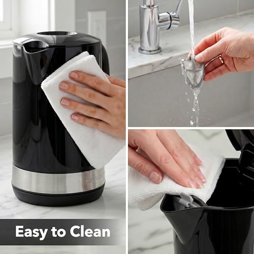 Image of OVENTE 1.8L Electric Kettle, BPA-Free with Easy-Fill Lid, Black KP413B | 1500W Fast Boiling Water Heater, Auto Shut-Off, Boil-Dry Protection, 360 Swivel Base, Clear-View Window, Removable Filter